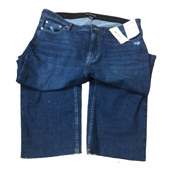 Calvin Klein jeans hi rise straight fit distressed frayed hem jeans size 16W new - Picture 2 of 16